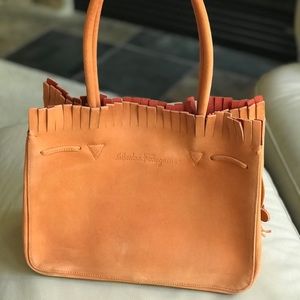 🌷SALVATORE FERRAGAMO Nubuck Fringe Tote - Orange